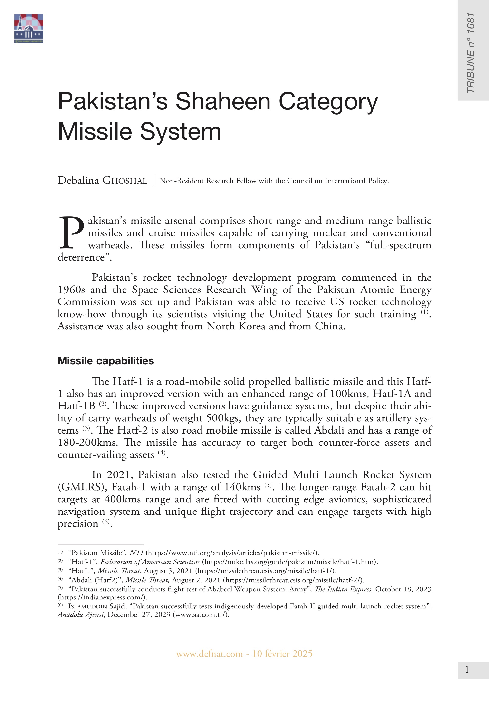 Pakistan’s Shaheen Category Missile System (T 1681)

